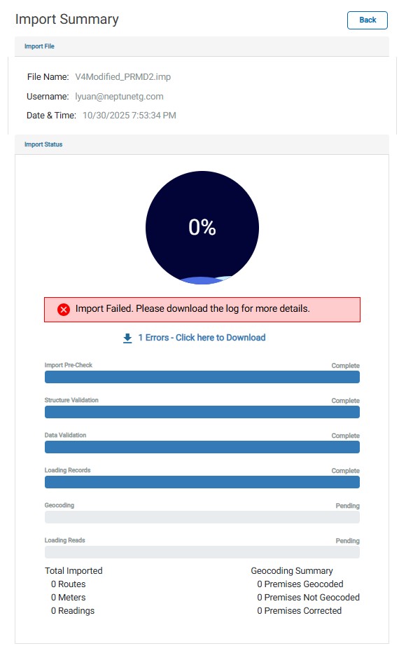 Import Summary page with warnings